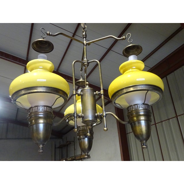 Large Vintage 3-Light Chandelier in Brass, Iron, and Glass, 1970s For Sale - Image 3 of 18