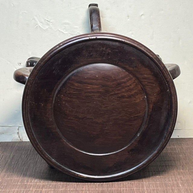 Vintage Ebonized Wood Display Stand | Round Carved Pedestal | Chinoiserie Decor For Sale In Los Angeles - Image 6 of 8
