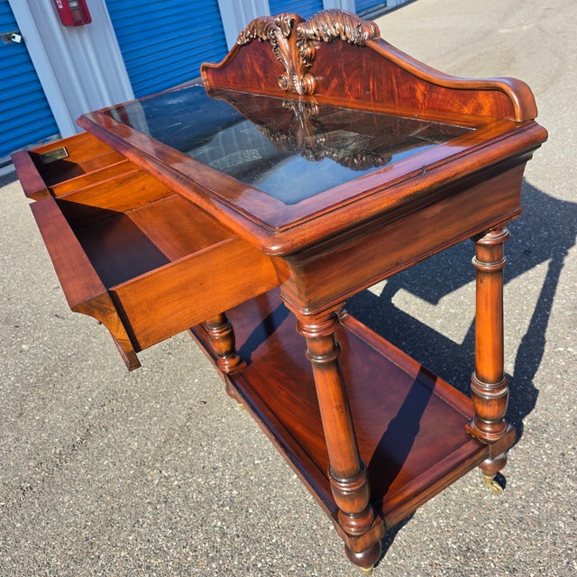 American Thomasville Ernest Hemingway 70" Console Table Granite Mosaic Top Lion Hardware For Sale - Image 3 of 11