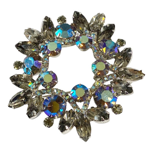 Marbled Blue Glass Flower Brooch 1960s Victorian Revival