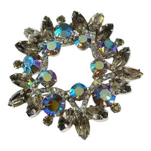 Lg Vintage Rhinestone Glass Brooch 2.75" Diameter