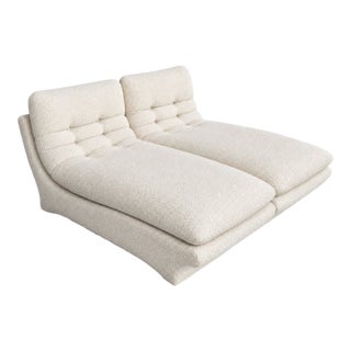 Vintage Sculptural Chaise Lounge Pair With New Ivory Boucle Upholstery For Sale