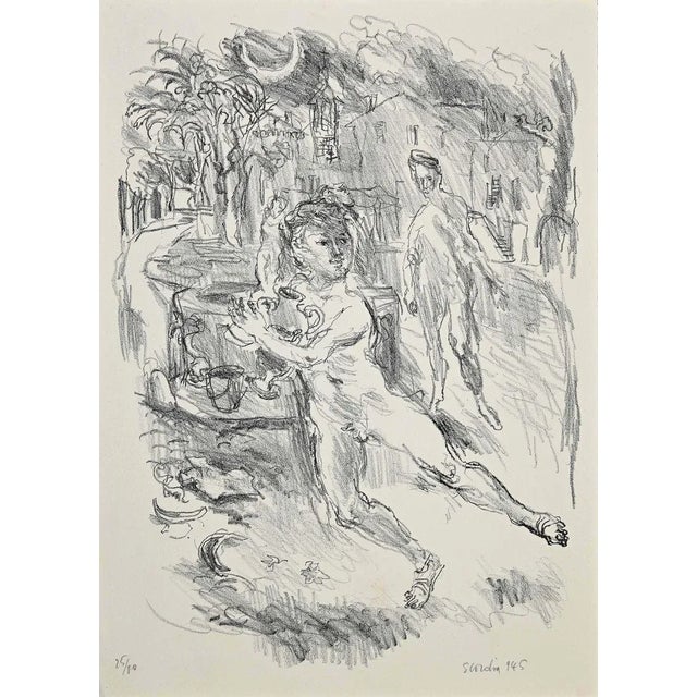 The Escape is an original lithograph artwork realized by Antonio Scordia in 1945. Edition of 25/80 prints. Hand-signed in...