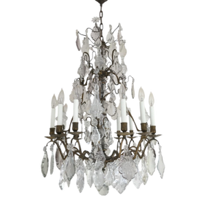 Antique Rock Crystal Gilt Bronze Chandelier