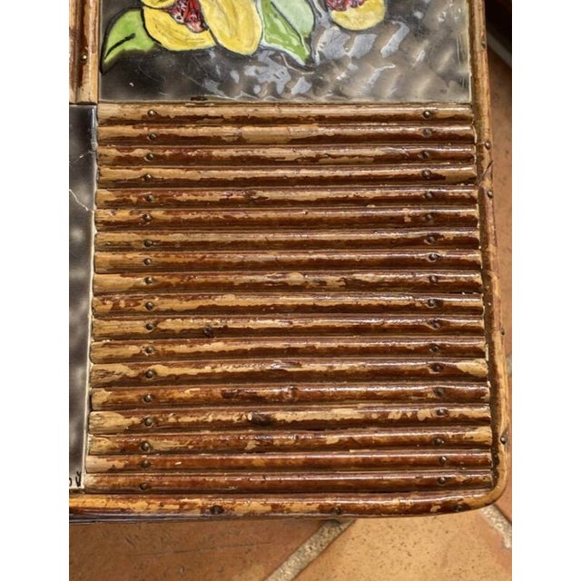 Coffee Table in Rattan and Ceramic attributed to Audoux and Minet attributed to Adrien Audoux & Frida Minet, 1950s For Sale - Image 6 of 15