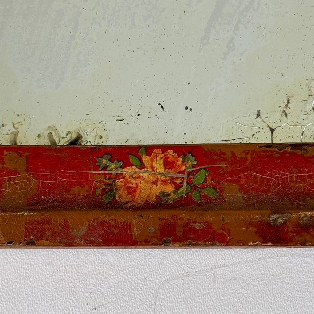 American Antique Arched Top Wood Wall Mirror With Distressed Glass and Mini Painted Flowers For Sale - Image 3 of 9