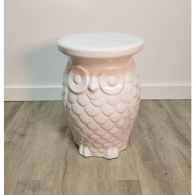 Late 20th Century White Glazed Porcelain Owl Garden Seat, 18" For Sale - Image 5 of 6