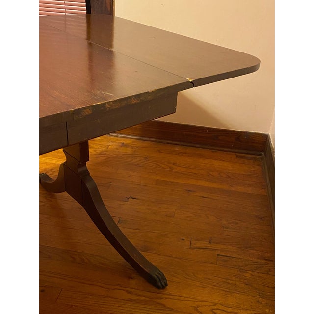 Vintage Brown Wood Versatile Drop Leaf Double Pedestal Dining Table For Sale - Image 12 of 18