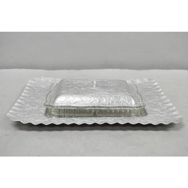 Vintage Art Deco/Art Nouveau Flower and Vine Hand Hammered AluminumVegetable Relish Serving Platter Tray with Removable...