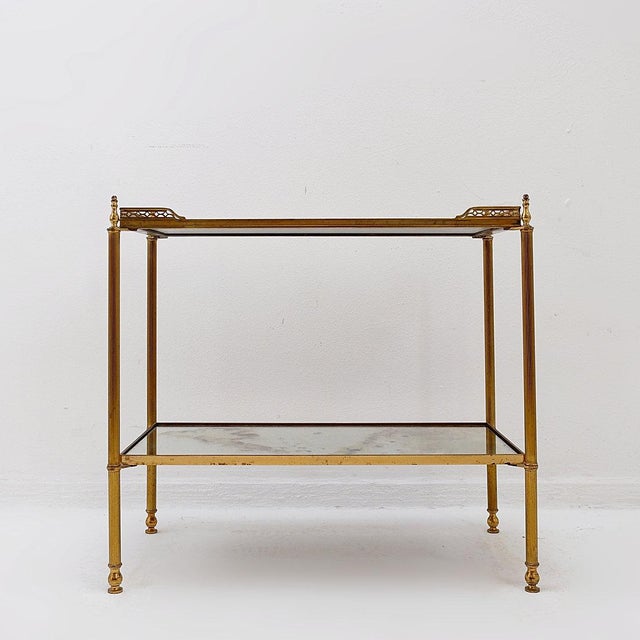 Metal French Two-Tier Side Table with Eglomise Glass Mirror from Maison Jansen, 1950s For Sale - Image 7 of 16