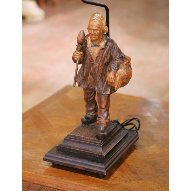 19th Century Carved Wood Figure Table Lamp Signed Jeret For Sale - Image 4 of 12