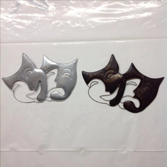 Artisan House Metal Wall Art Drama Masks - A Pair For Sale - Image 4 of 4