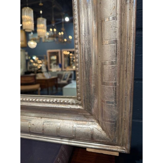 Wood Pair of French Silver Louis Philippe Frames With Geometric Pattern For Sale - Image 7 of 7