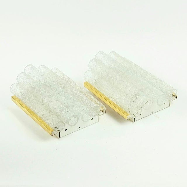 Gold Mid-Century Modern Ice Glass Wall Lights from Doria, Germany, 1960s, Set of 2 For Sale - Image 8 of 11