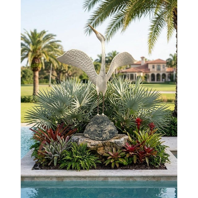 White Vintage English Cast Stone Heron Garden Statue For Sale - Image 8 of 12