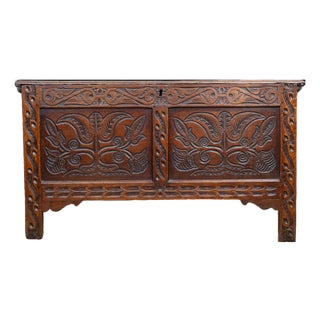 17th Century Carved Oak Coffer For Sale