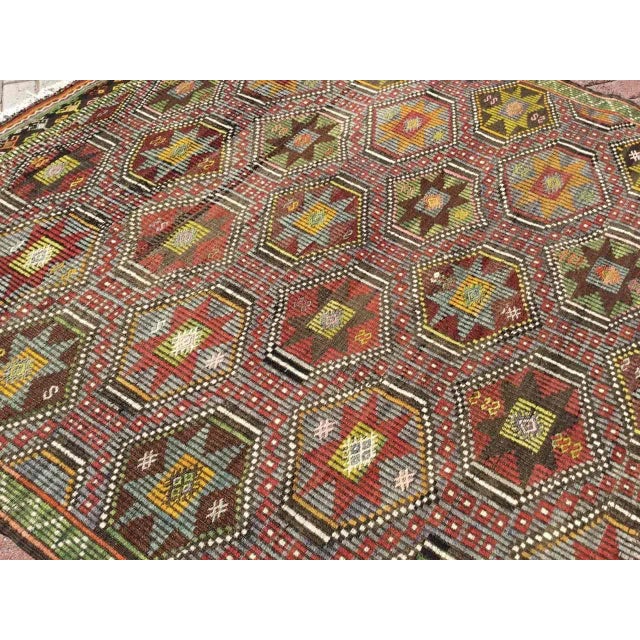 Green Embroidered Kilim Rug - 75" X 116" For Sale - Image 8 of 11