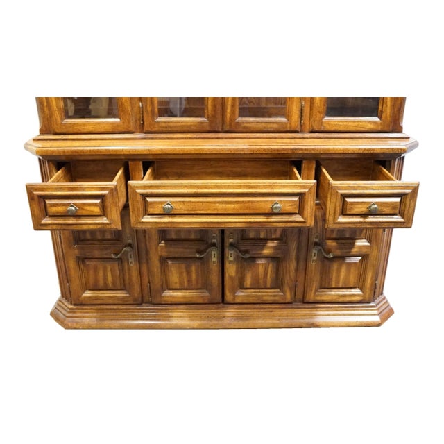 Wood High End Vintage Solid Oak Rustic European 62" Buffet W. Lighted Display China Cabinet 7080-67 / 7080-68 For Sale - Image 7 of 14