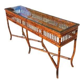 Vintage Coastal Bamboo Console Table For Sale