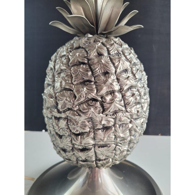 1960s Hollywood Regency Nickel Plated Brass Ananas Table Lamp by Maison Jansen, 1970s For Sale - Image 5 of 13