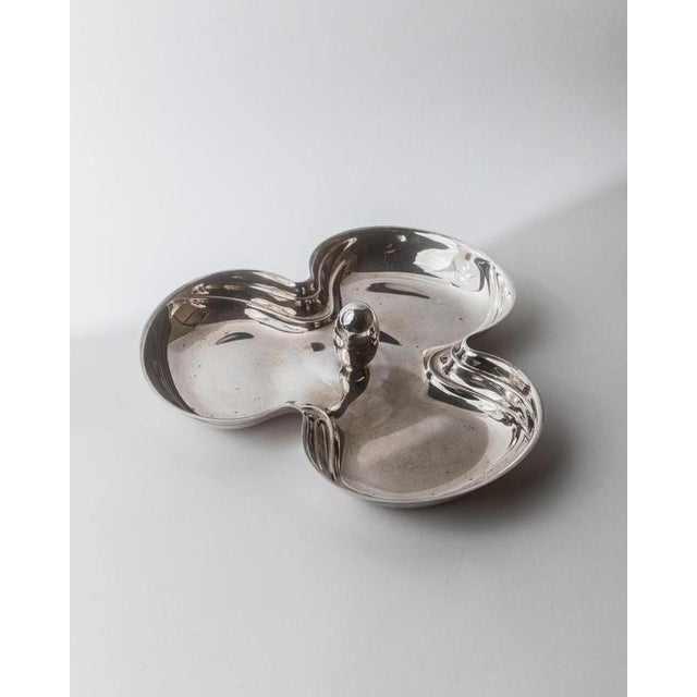 Silver Vintage Silver-Plated Centerpiece with Side Bowls and Egg-Shaped Handle, 1940s For Sale - Image 8 of 11