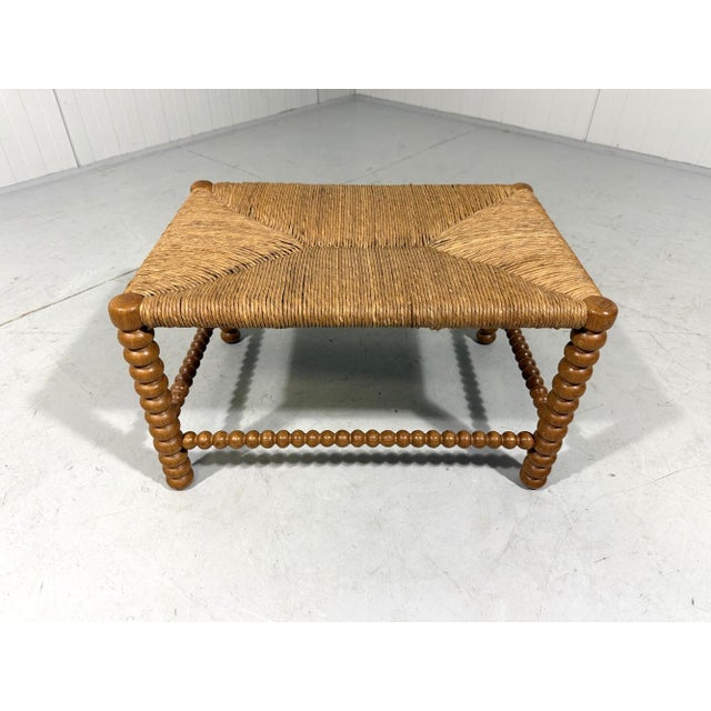 Low Oak Bobbin Stool with Rush Seat, 1930s For Sale - Image 10 of 10
