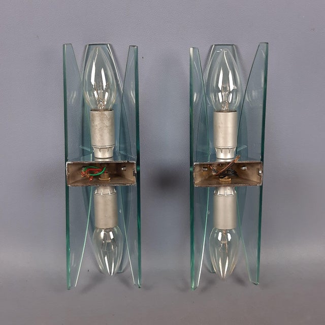 Fontana Arte Modern Crystal and Chromed Metal Sconces from Fontana Arte, 1970s, Set of 2 For Sale - Image 4 of 13