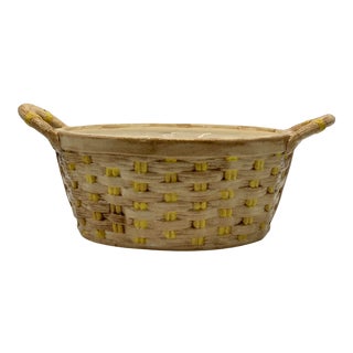 Majolica Basketweave Planter With Handles For Sale