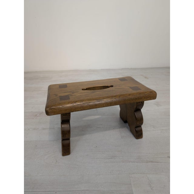 Rustic Wooden Stool with Handle, 1962 For Sale - Image 3 of 10