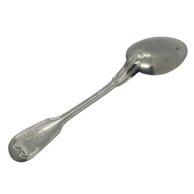 Late 19th Century Antique French Christofle “Chinon” Glossy Silver Plate European Place Oval Soup Spoon With Monogram For Sale - Image 5 of 13