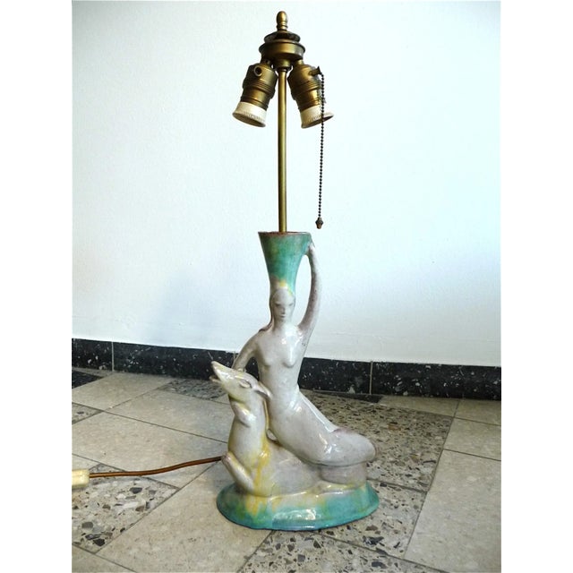 Vintage German Glazed Ceramic & Brass Figurine Lamp, 1920s For Sale - Image 6 of 18
