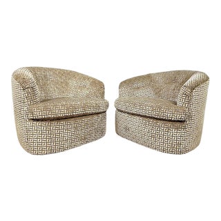 1970's Baughman Style Swivels in Holly Hunt Interlock Velvet For Sale