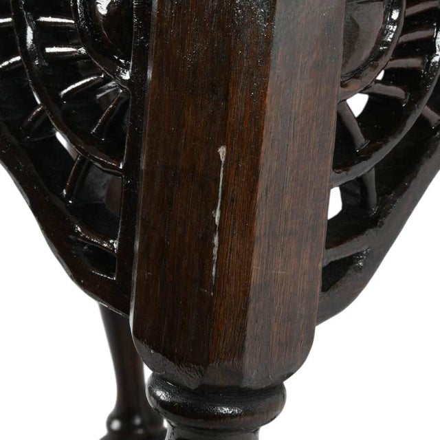 Brown Signed F. W. Tyler Hand-Carved Wooden Stool Dated 1943 With Pierced Openwork Panels For Sale - Image 8 of 9