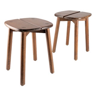 Wooden Stools by Pierre Gautier Delaye, France, 1960s, Set of 2 For Sale
