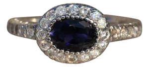 The Circe: Ladies Iolite and Diamond Halo Ring in 14K