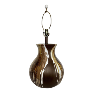 Mid Century Modern Brown White Drip Glaze Pottery Lamp