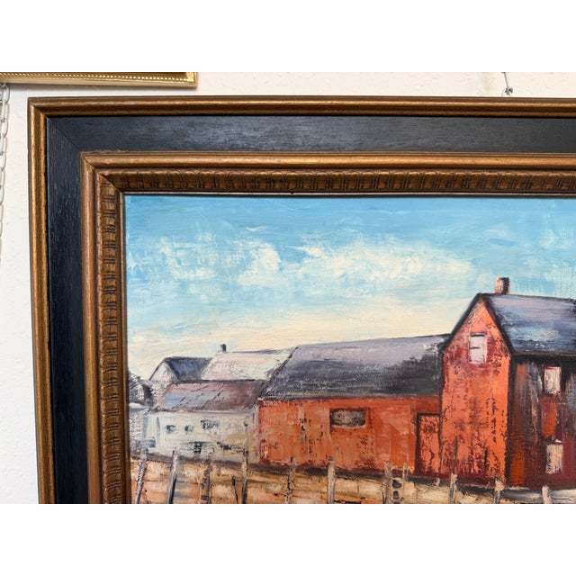 V. Caskey Coastal Harbor Vintage Oil Painting Signed 1975 Maritime Seascape Art For Sale In Jacksonville, FL - Image 6 of 12
