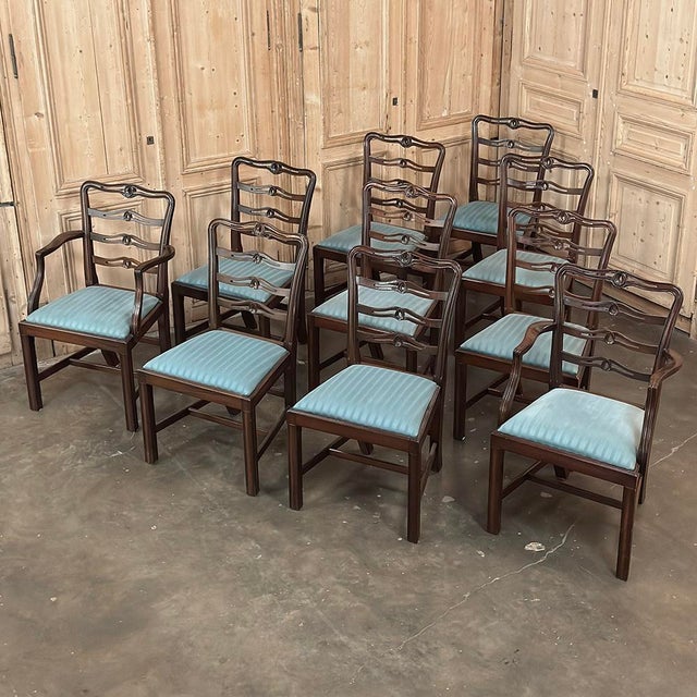 Neoclassical Set of 10 Edwardian Mahogany Dining Chairs Includes 2 Armchairs For Sale - Image 3 of 18