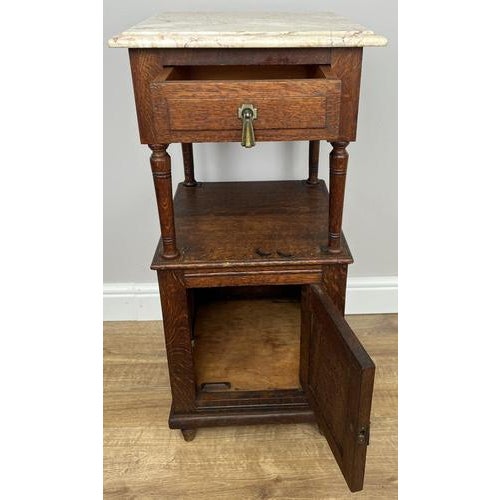 Bedside Tables in Carved Oak with Marble Top, Set of 2 For Sale - Image 11 of 14