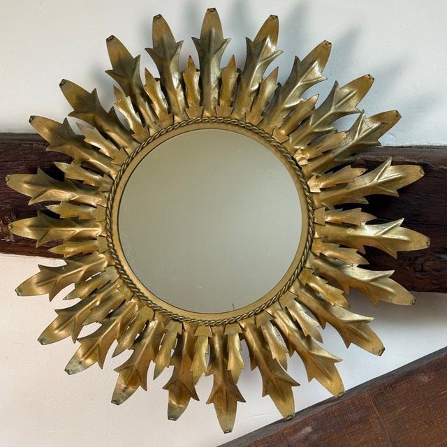 Gold Italian Sun Mirror, 1950s For Sale - Image 8 of 9