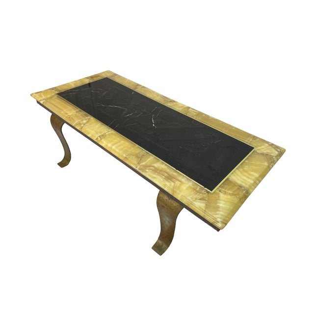 1960s Arturo Pani for Muller Black & Honey Onyx Coffee Table With Bronze Base, Mexico For Sale - Image 12 of 13
