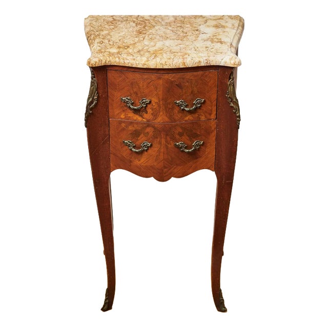 Inlaid Chest of Drawers with Marble Top For Sale