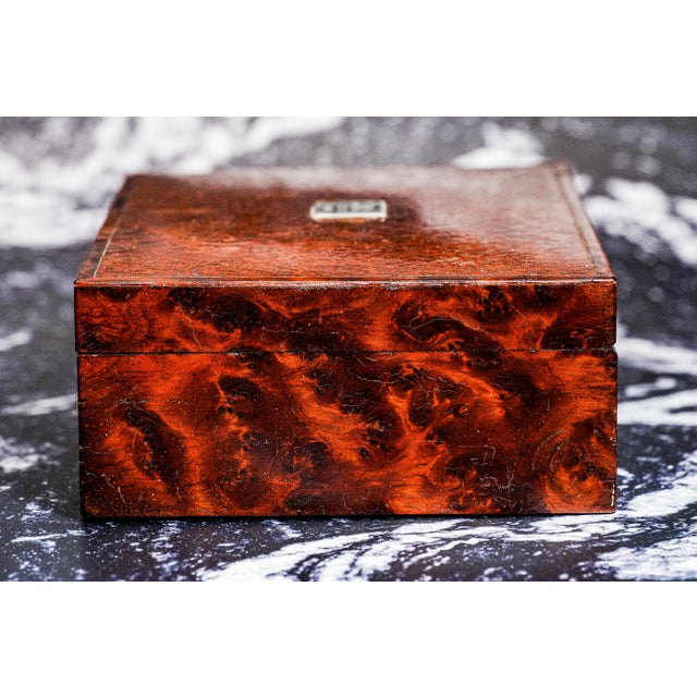 Handsome Quality Wood Patterned Veneer Antique Jewelry Trinket Box For Sale - Image 11 of 12