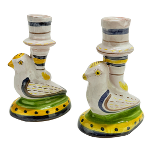 Pair, Portuguese Faience Bird-Form Candlesticks, After the Museum Antiquity
