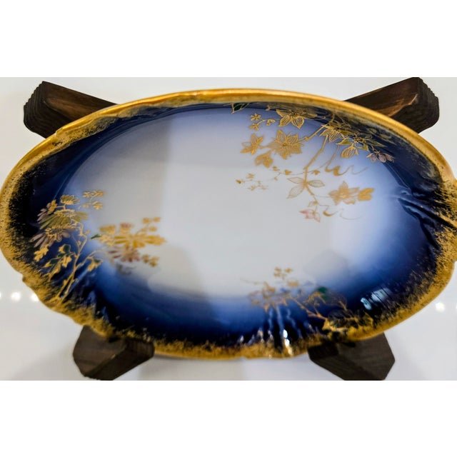 Art Nouveau M. Redon Limoges France Blue & Gold Floral Catchall Dish, 6 Inch For Sale - Image 3 of 10