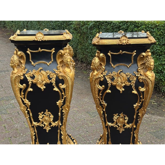 Late 20thC Italian Baroque Black Gold Pedestals – Pair For Sale - Image 13 of 14
