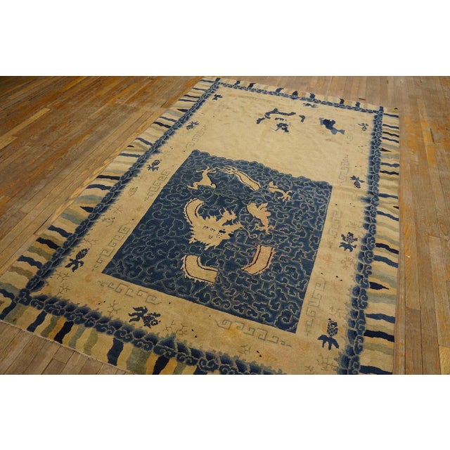 Beige 1900s Beige Background Dragon Geometric Pattern Antique Chinese Peking Rug For Sale - Image 8 of 11