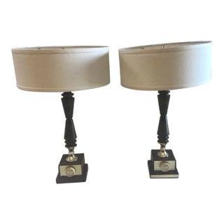 Mid Century Dimmable Lamps With Drum Shades - a Pair For Sale
