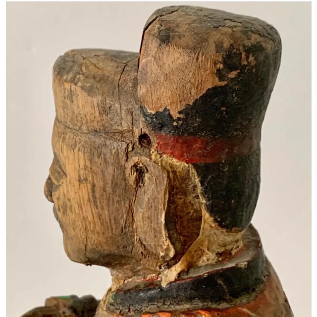 Wood Antique Chinese Giltwood Scholar Figure – Ming/Qing Dynasty Figurine For Sale - Image 7 of 12