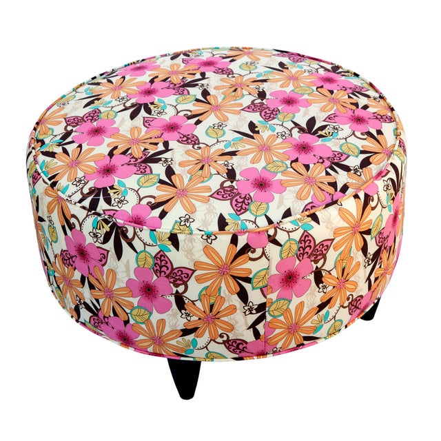 Hot Pink Late 20th Century Large Floral Foot Stool For Sale - Image 8 of 10